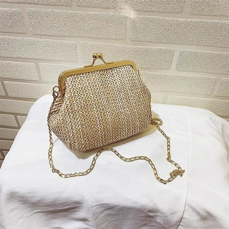 Casual Straw Lock Shell Bag Bags for Women Beach Retro Vintage Designer Bag Chain Women Shoulder Crossbody Bag Women's Handbags