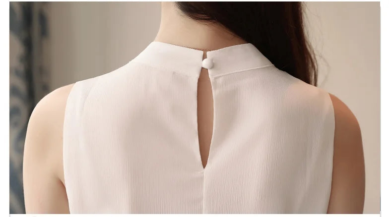 Blusas Summer Tops Women Blouses Femme Blouse Women Blusas Mujer De Moda 2023 Verano Sleeveless White Chiffon Blouse Shirt E770