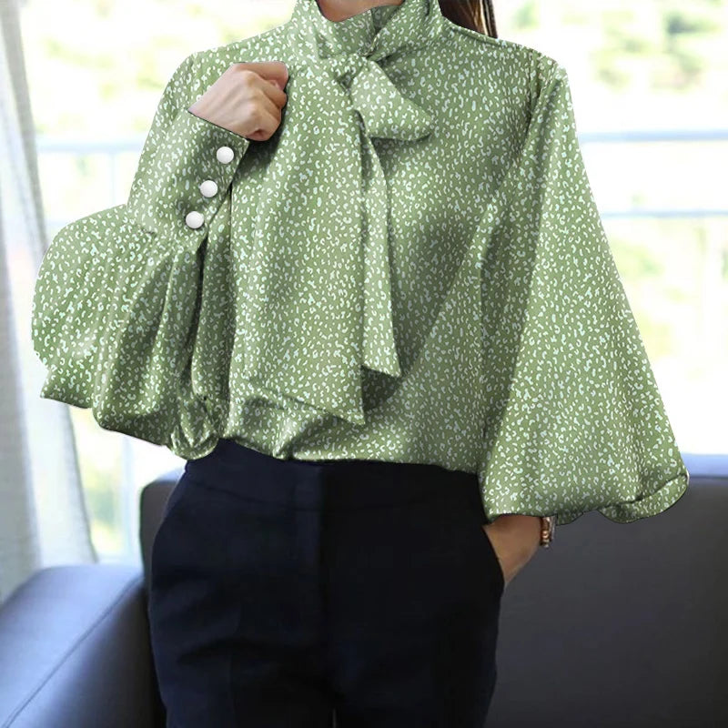 Celmia Satin Silk Blouses Women Fashion Luxury Tops 2023 Autumn Elegant Lantern Sleeve Belted Shirts Casual Bow Tie Party Blusas