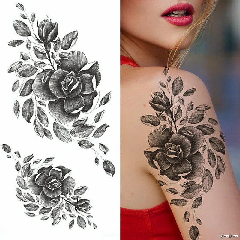 Sexy Flower Bird Temporary Waterproof Tattoo Sticker Girl Butterfly Dreamcatcher Cross Body Arm Sleeve Chest Fake Totem Women