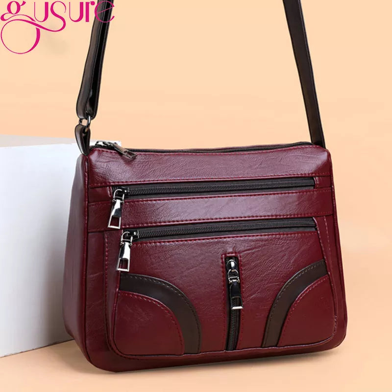 Gusure Casual PU Leather Messenger Bags Women Fashion Large Capacity Travel Shoulder Pouch Female Solid Color Crossbody Handbags