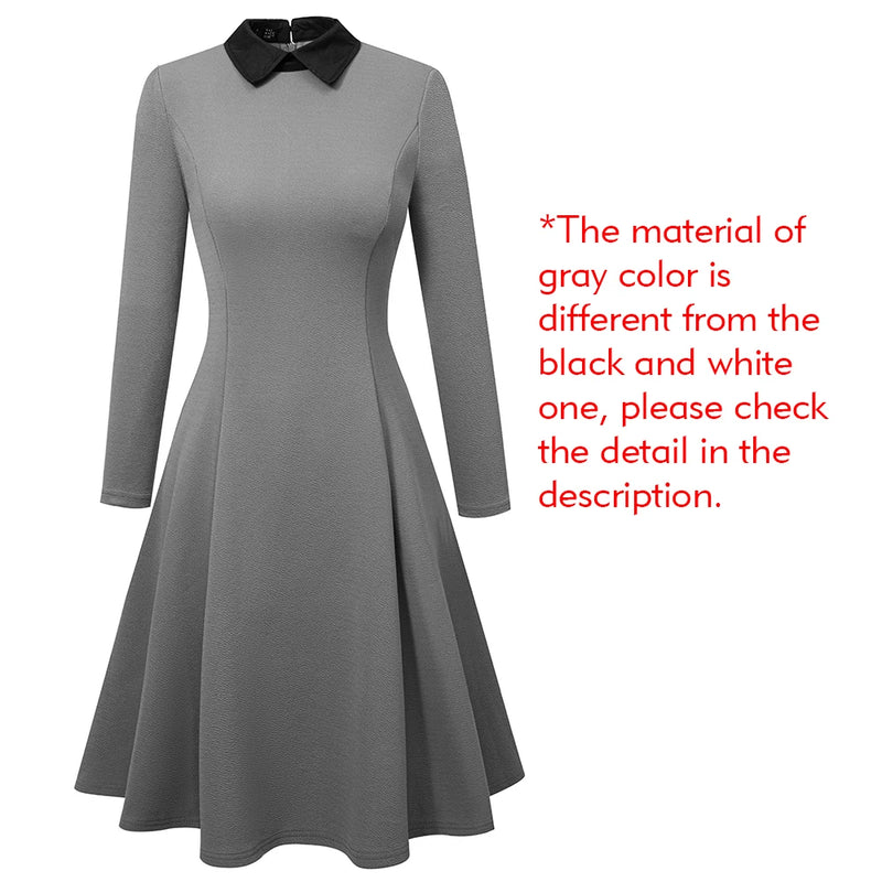 Nice-forever Vintage Classic Turn-down Neck Elegant Ladylike Charming Solid Full Length Sleeve Ball Gown Formal Woman Dress A016