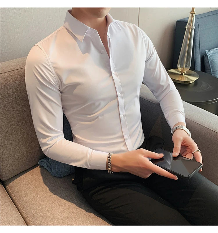 Camisas De Hombre Long Sleeve Shirts For Men Clothing 2024 Business Formal Wear Camisa Social Masculina Slim Fit Chemise Homme