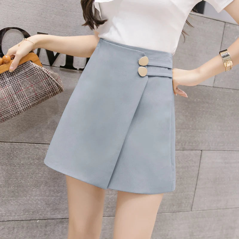 Skirts Women Solid Button Simple Summer Chiffon Lightweight Office Lady Mini Skirt All-match Slim Korean Style Fashion Irregular