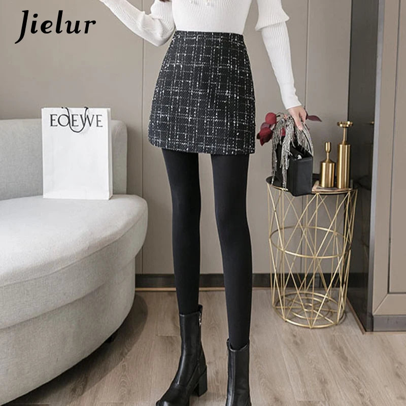 Jielur Women Skirt A-line Slim High Waist Zipper Autumn Winter Black Mini Skirts Womens Chic Saia Faldas Korean S-XL Plaid Skirt