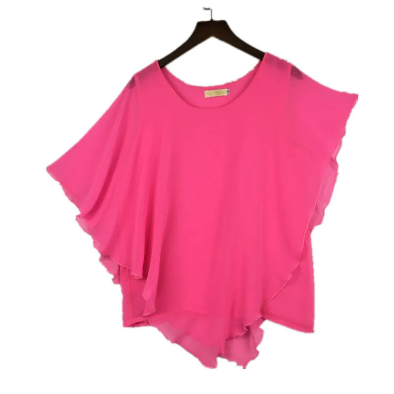 roupas plus size femininas gordinha sexy Ladies Chiffon Blouses ,Batwing sleeve top mujer women asymmetric shirts blusas koszule