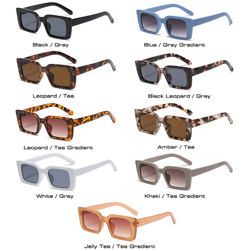 SO&EI Ins Popular Fashion Small Rectangle Sunglasses Women Retro Leopard Shades UV400 Men Trending Square Sun Glasses