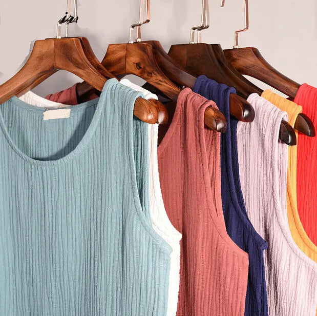 2024 New Summer fashion casual Linen Cotton Tanks Soft Conforatble blusas femeninas elegantes Vest Tops блузки больших размеров