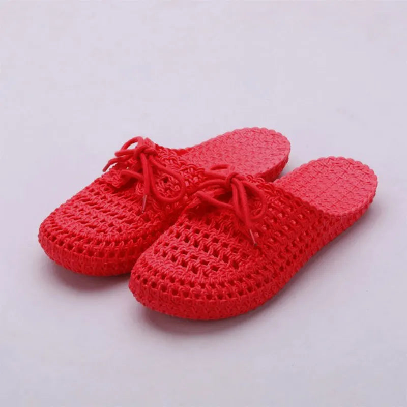 Summer Women's Openwork Slippers Woman Non-slip Slides Female Hollow Out Breathable Flat Women Home Indoor Shoes Big Size