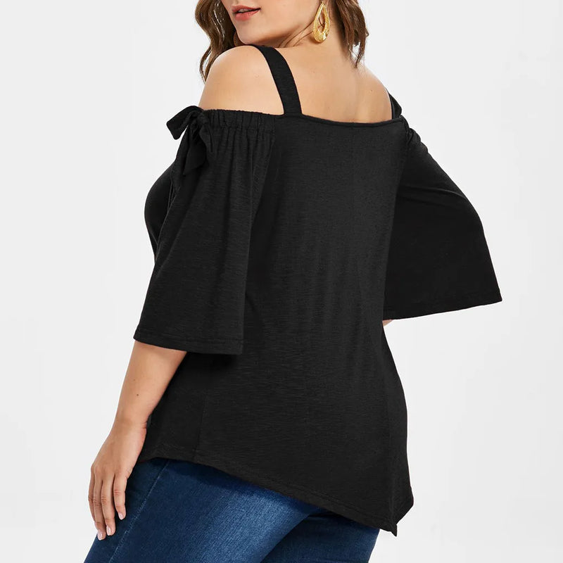 Women Blouses Summer Casual Asymmetric Cold Shoulder Top Blouse Bow Blouse Camisas Mujer Women Blouses clothes Tops