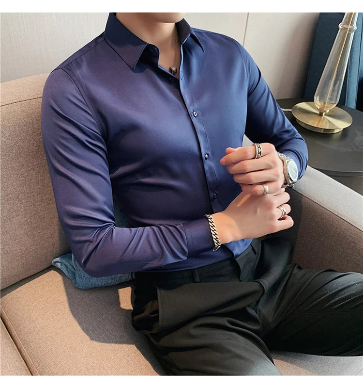 Camisas De Hombre Long Sleeve Shirts For Men Clothing 2024 Business Formal Wear Camisa Social Masculina Slim Fit Chemise Homme