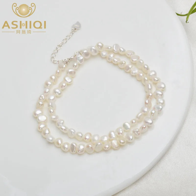 ASHIQI Natural Freshwater Pearl Choker Necklace Baroque Pearl Jewelry for Women Wedding 925 Silver Clasp Wholesale