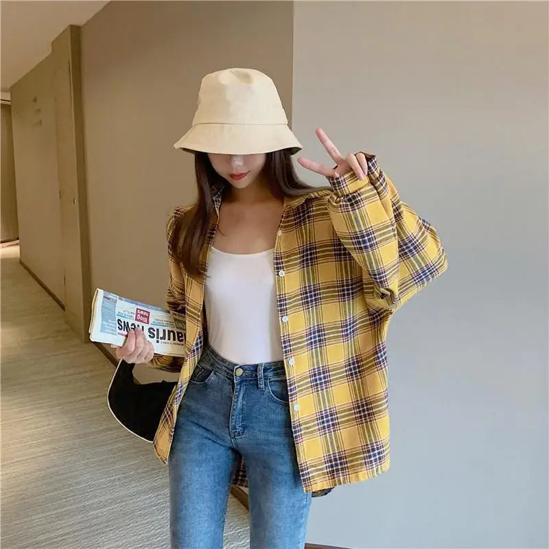 Korean Style Plaid Classic Loose Shirts Blouse Women Daily All-match Cute Student Women Clothing 2020 New