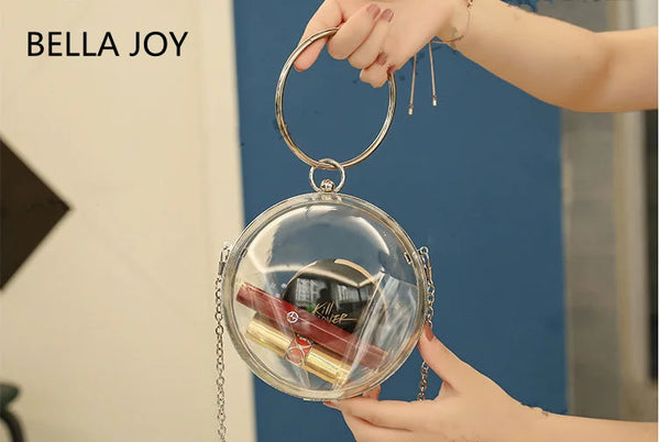 BELLA JOY Wallet Evening Bags Acrylic  Fashion Women Cute Solid Transparent Ball Shoulder Bag Lovely Small Casual Clutch Bag