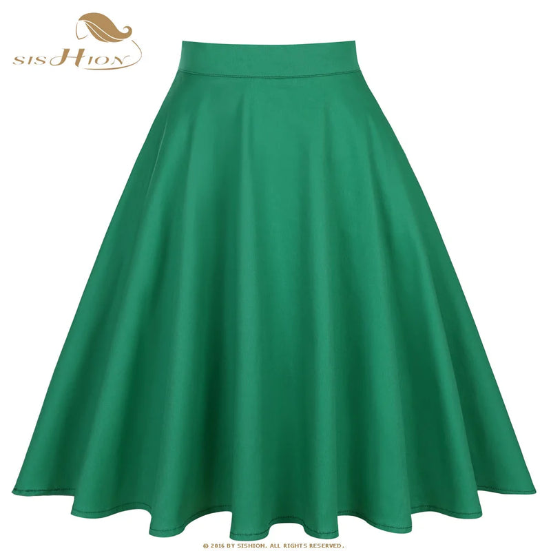 SISHION 2023 New Black Summer Skirt High Waist Floral Print Polka Dot Ladies Plaid Women Skirt Swing Vintage Skirts Womens
