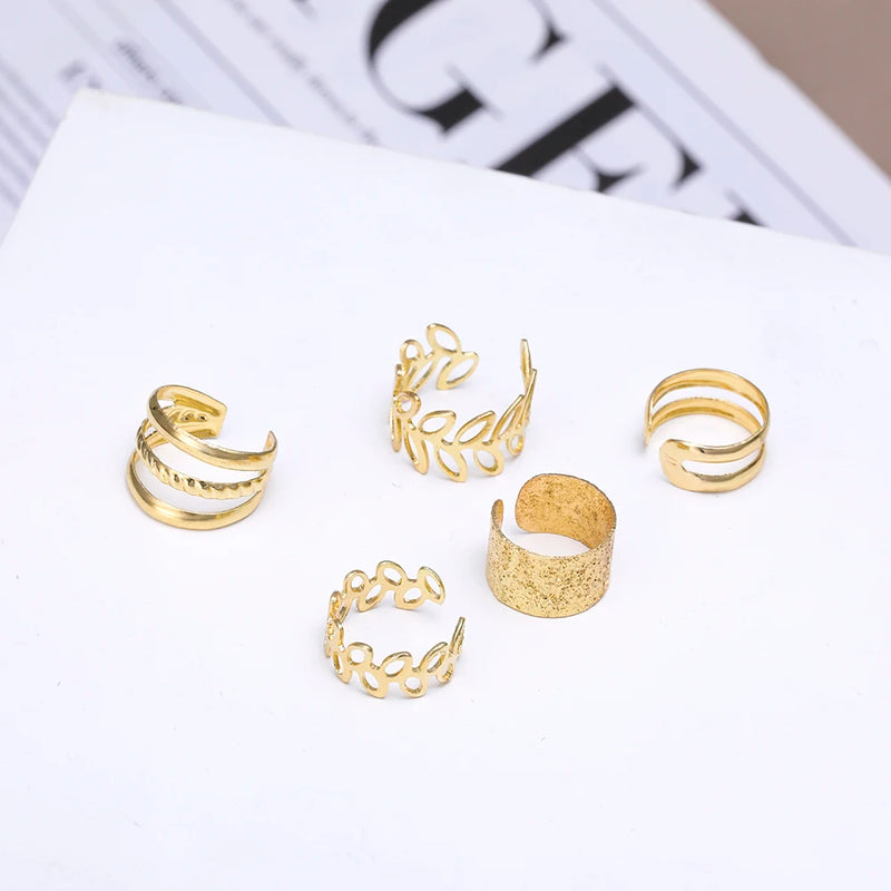 Vintage Gold Color Leaves Ear Cuff Black Non-Piercing Ear Clips Fake Cartilage Earrings Clip Earrings For Women Men Jewelry