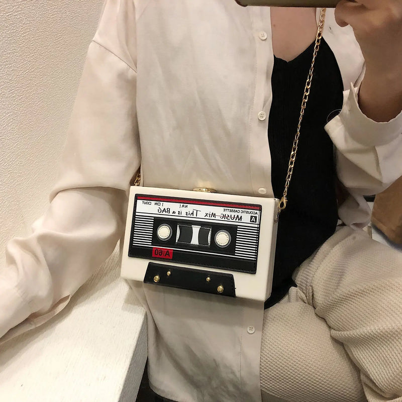 Women Shoulder Bag New Tape Recorder Women's Bags Cute Funny Cartoon PU Leather Chain Crossbody Bag Female Day Clutches Bag C172