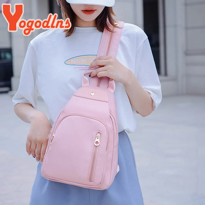 Yogodlns Casual Oxford Backpack Women Large Capacity School Bag Multifunction Crossbody Bag Travel Sports Chest Bag Rucksack