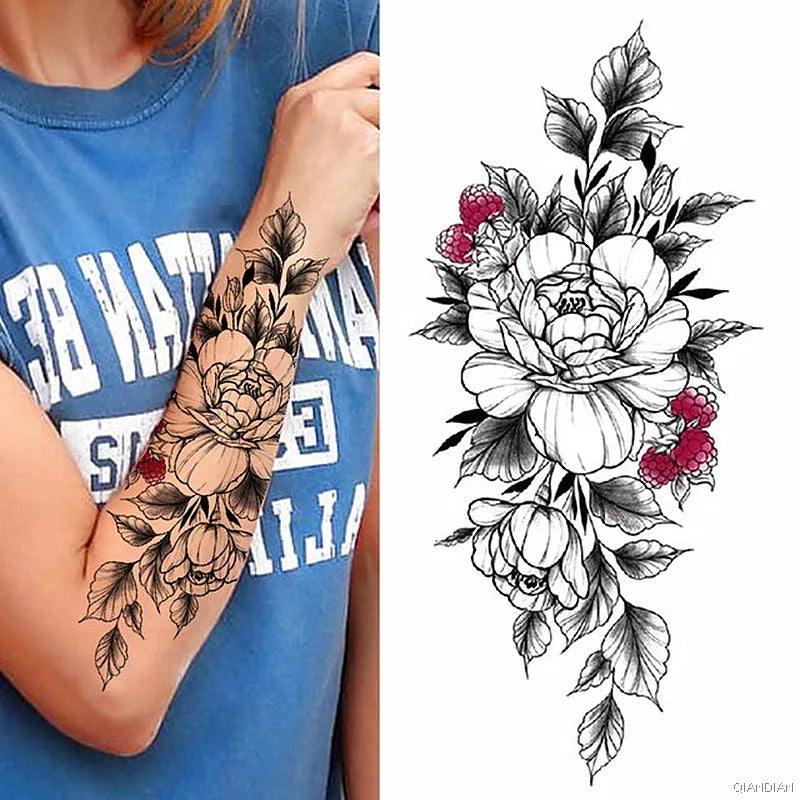 Sexy Flower Bird Temporary Waterproof Tattoo Sticker Girl Butterfly Dreamcatcher Cross Body Arm Sleeve Chest Fake Totem Women