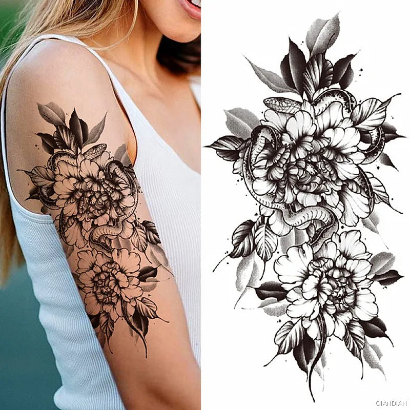 Sexy Flower Bird Temporary Waterproof Tattoo Sticker Girl Butterfly Dreamcatcher Cross Body Arm Sleeve Chest Fake Totem Women