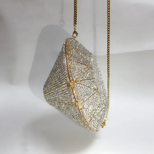 female Diamond shape Dazzling Silver Clutch Purse Women Crystal Bags Evening Wedding Party Handbag Bridal Metal Minaudiere