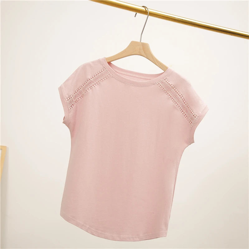 Cotton Summer Fashion Blouses Lace Batwing Sleeve Shirts For Womens Tops Shirts Women Clothing Korean 2024 Pink Blusas Female