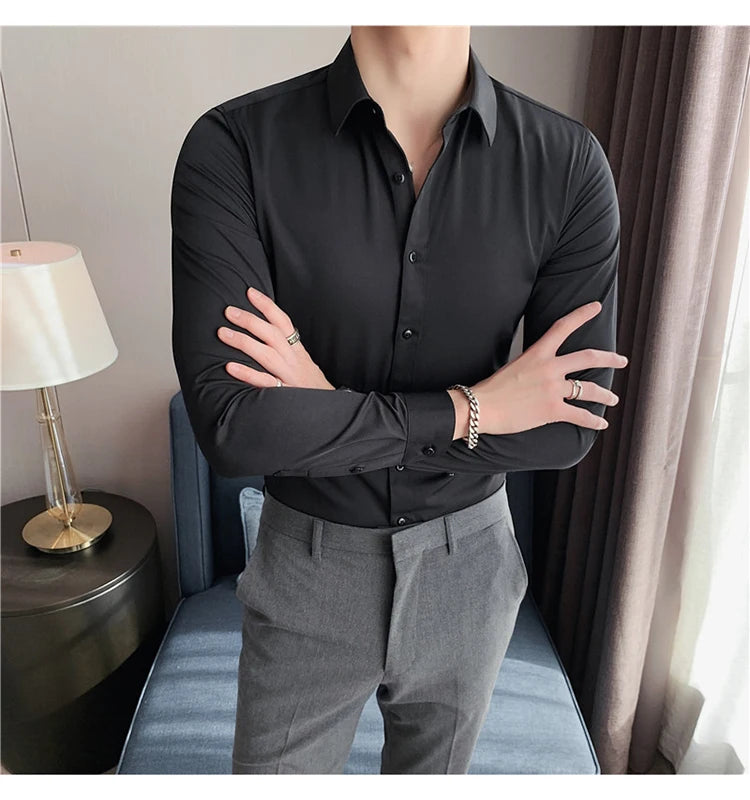 Camisas De Hombre Long Sleeve Shirts For Men Clothing 2024 Business Formal Wear Camisa Social Masculina Slim Fit Chemise Homme