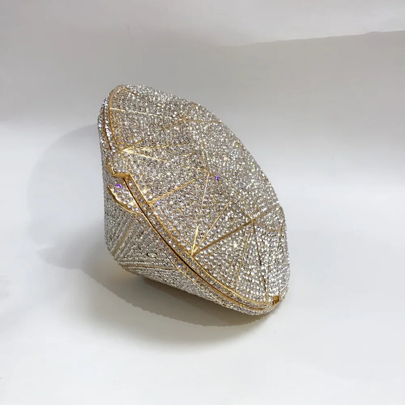 female Diamond shape Dazzling Silver Clutch Purse Women Crystal Bags Evening Wedding Party Handbag Bridal Metal Minaudiere
