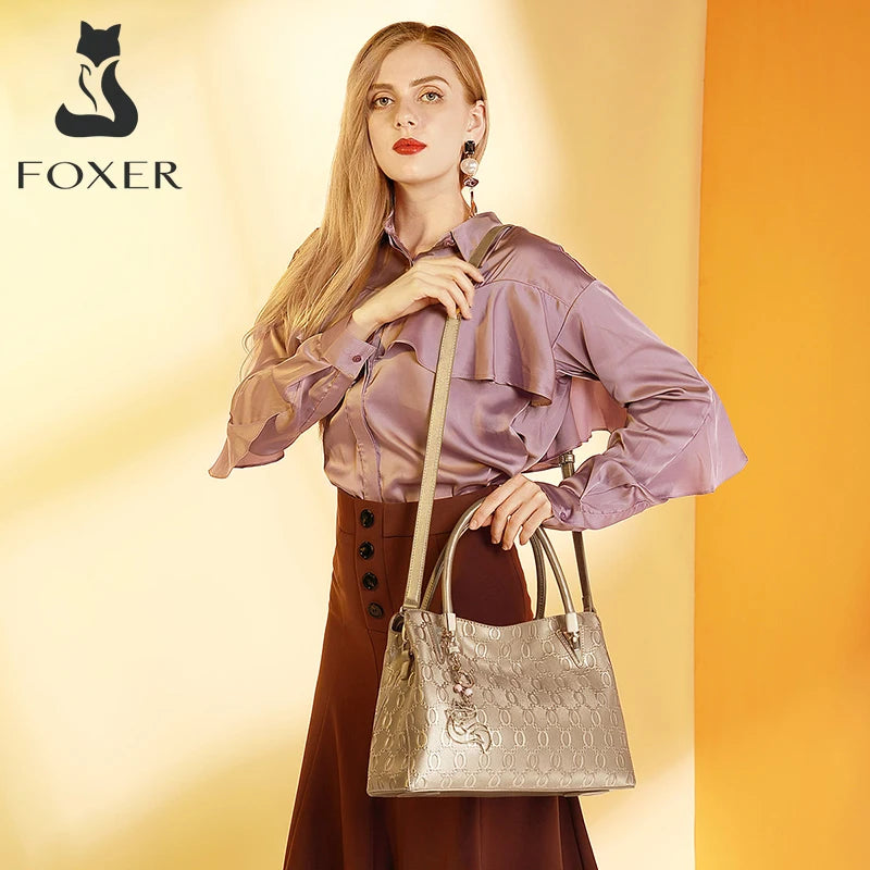 FOXER Women Crossbody Shoulder Bag Female Split Leather Handbag Fashion Lady Tote High Capacity Top Handle All-match Office Bags