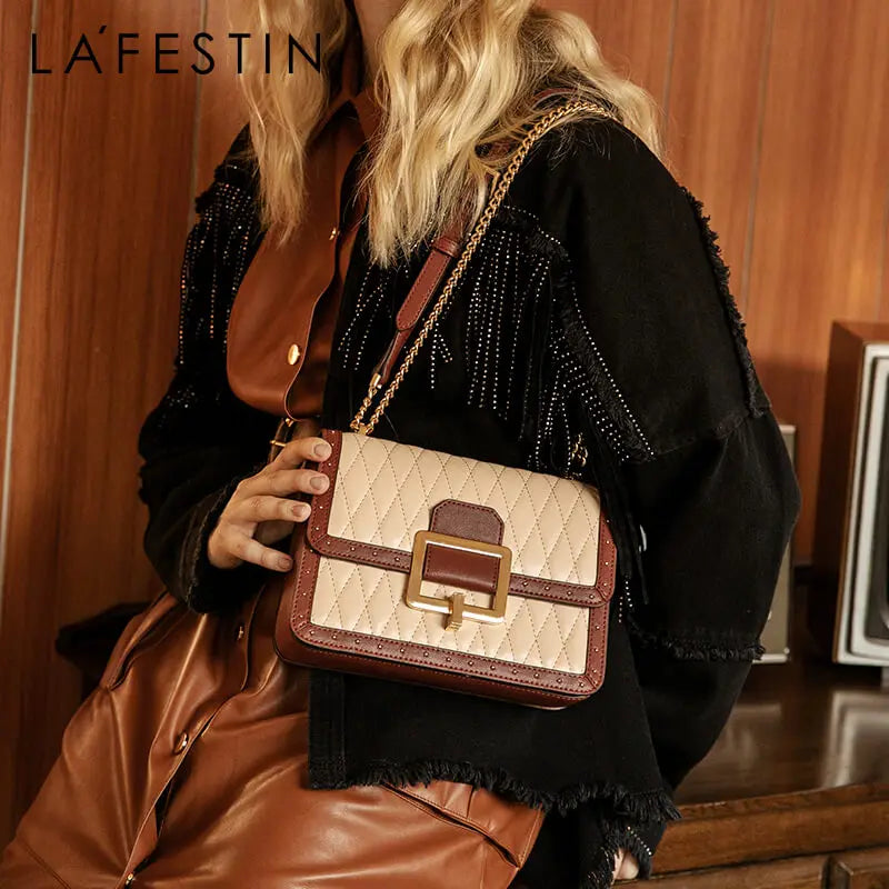 LA FESTIN 2023 New Niche Chain Satchels Organ Designer Women Retro Shoulder Fashion Messenger Square Bag Luxury Leather Handbag