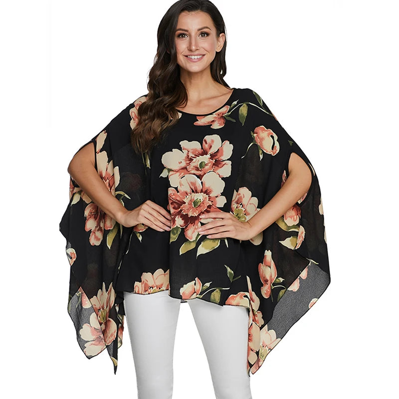 BHflutter Plus Size Blouses 2020 New Fashion Women Shirts Floral Printing Batwing Casual Chiffon Blouse Shirt kimono Summer Tops