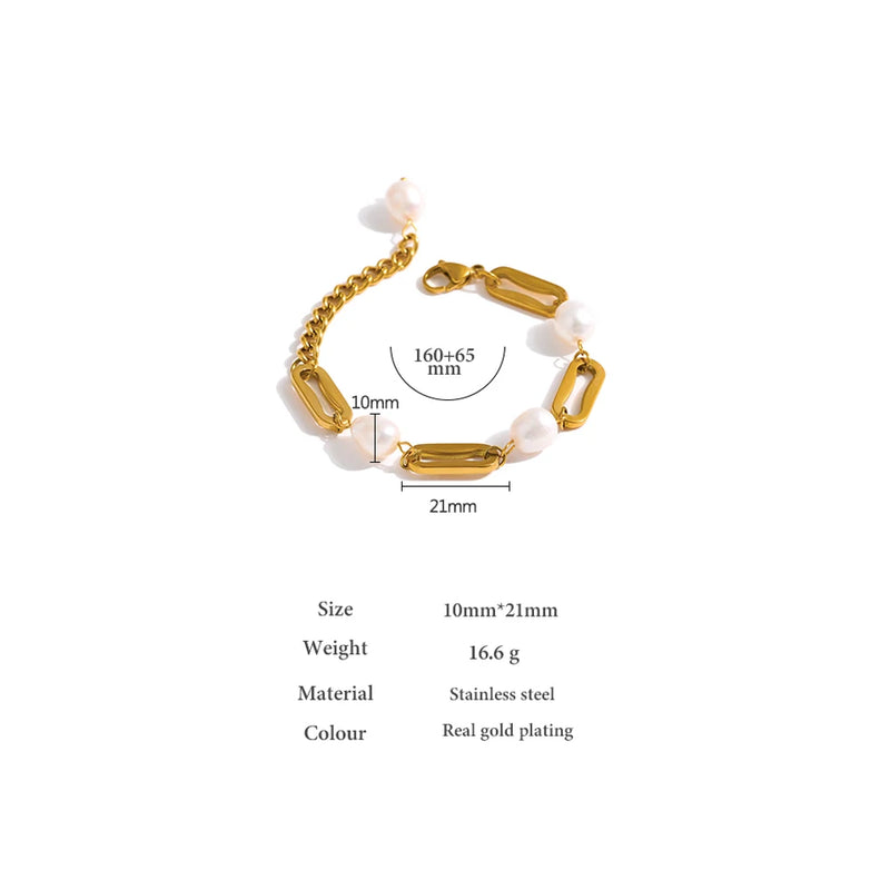 Yhpup Stainless Steel Chain Bracelet Elegant Natural Pearl Jewelry Metal  Waterproof браслеты женские Accessories Girls Gift