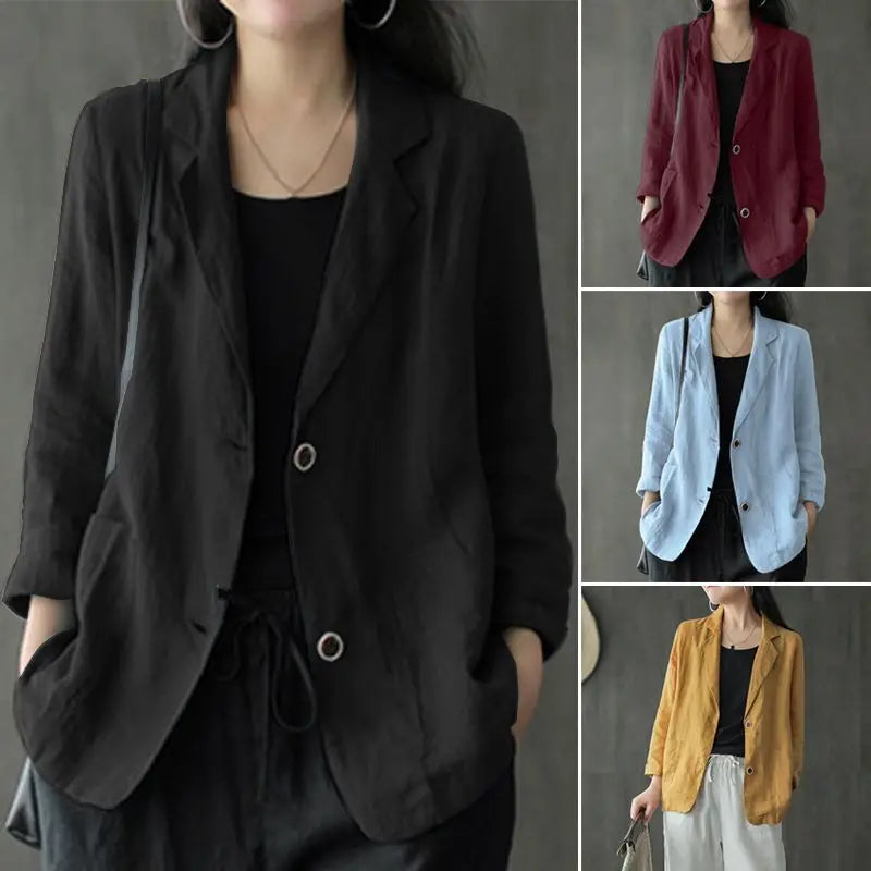 ZANZEA Autumn Vintage Work Blazer Women Lapel Neck Long Sleeve Suits Casual Solid Cotton Blazer Elegant Cardigan Thin Coats 2023