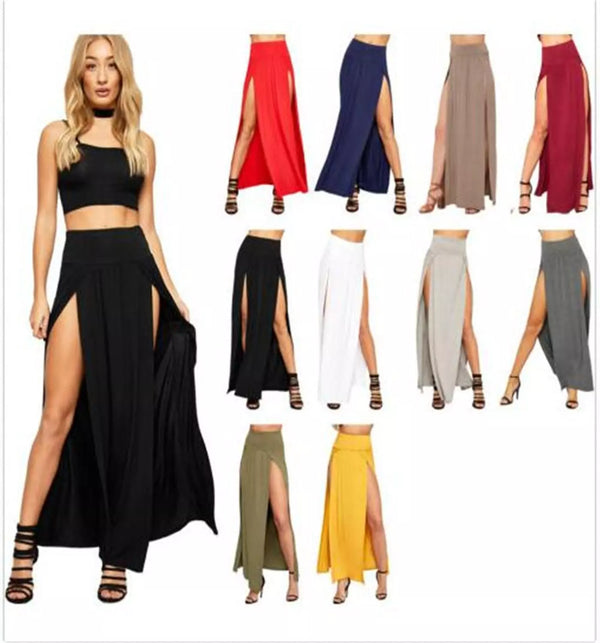 2023 New Arrival High Waisted Sexy Womens Double Slits Summer Solid Long Maxi Skirt Wholesale 51 Valentine's Day Gifts