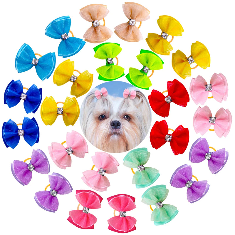 10pcs Dog bows Cute Chiffon Dog Hair Bows Diamond  Dog Hair Accessories Det grooming Bows Dog Accessories for Small Dogs