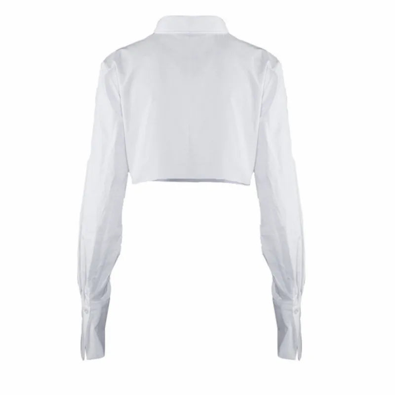 Women Long Sleeve Korean K-POP Shirt 2022 Fashion Ladies Club Street Sexy Short White Top Blouse Spring Summer Tops