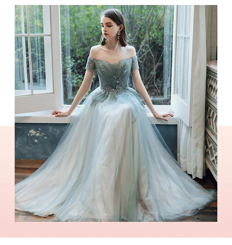 New Dreamy Bridesmaid Dress Tulle Long Mismatched Appliques Floor Length Sexy Prom Party Gown Vestidos De Fiesta De Noche