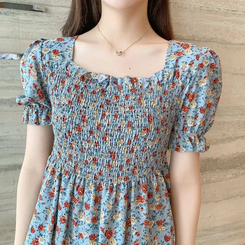 Vintage Summer Chiffon Blouses Womens 2023 Casual Harajuku Floral Printed Blouse Woman Clothes Sexy Korean Tops Camisas Mujer