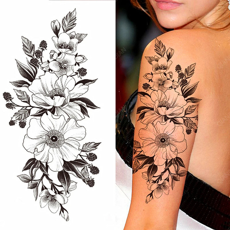 Sexy Flower Bird Temporary Waterproof Tattoo Sticker Girl Butterfly Dreamcatcher Cross Body Arm Sleeve Chest Fake Totem Women