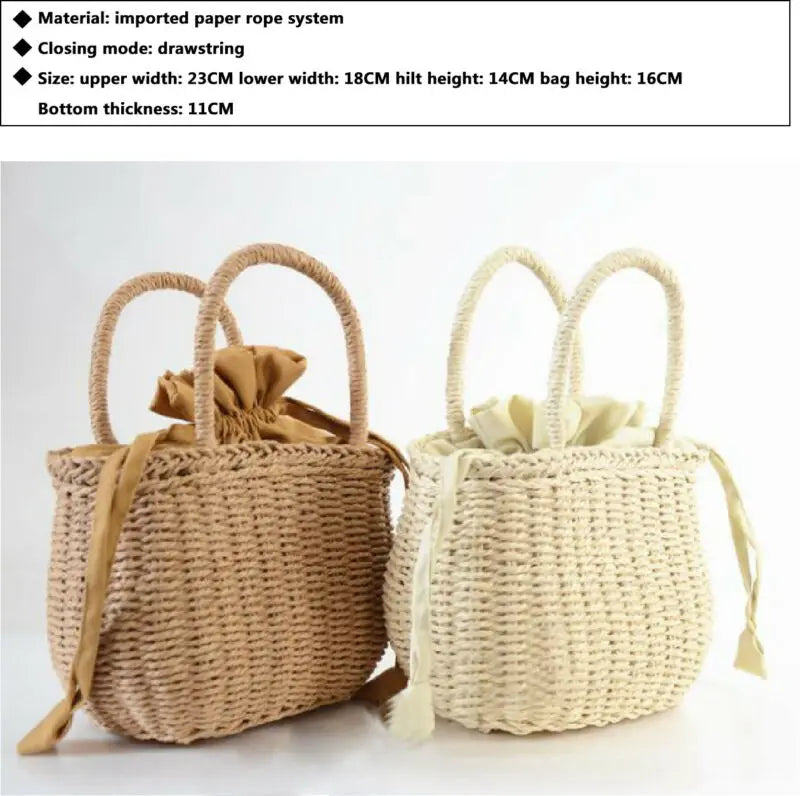 NoEnName-Null Summer Women Hand-Woven Rattan Bag Straw Purse Wicker Beach Wedding Handbag Summer Clutch Basket Shopping Bags