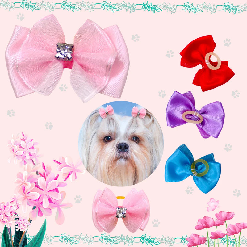 10pcs Dog bows Cute Chiffon Dog Hair Bows Diamond  Dog Hair Accessories Det grooming Bows Dog Accessories for Small Dogs