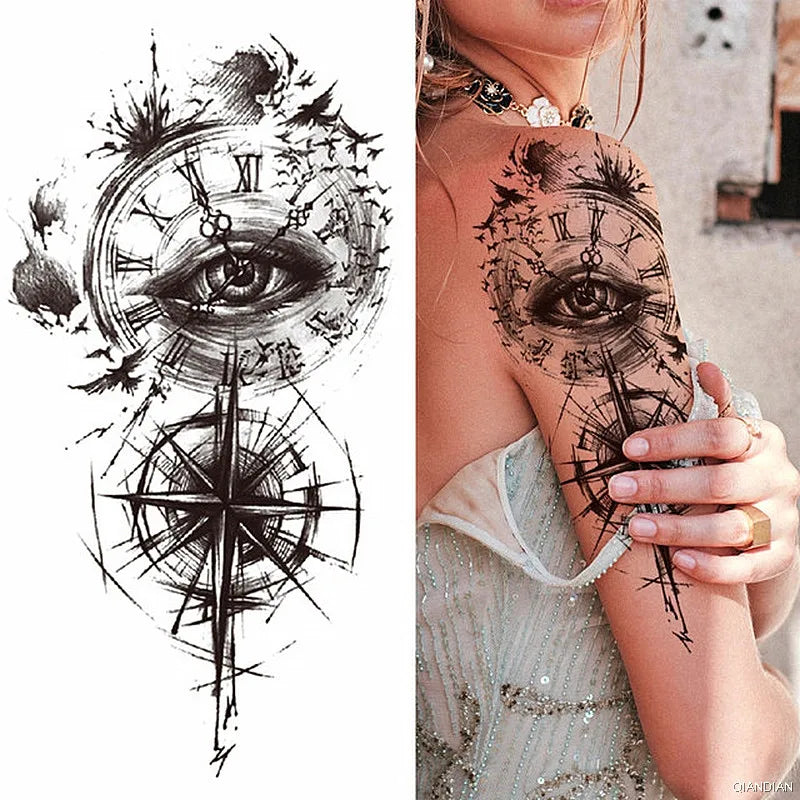 Sexy Flower Bird Temporary Waterproof Tattoo Sticker Girl Butterfly Dreamcatcher Cross Body Arm Sleeve Chest Fake Totem Women