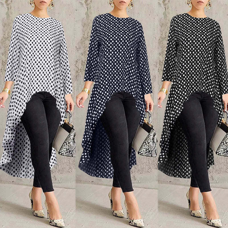 Oversize 5XL Fashion Dot irregular Long Blouse Autumn Loose O-Neck Tops Female Women Long Sleeve Shirt Blusas Femininas Clothing