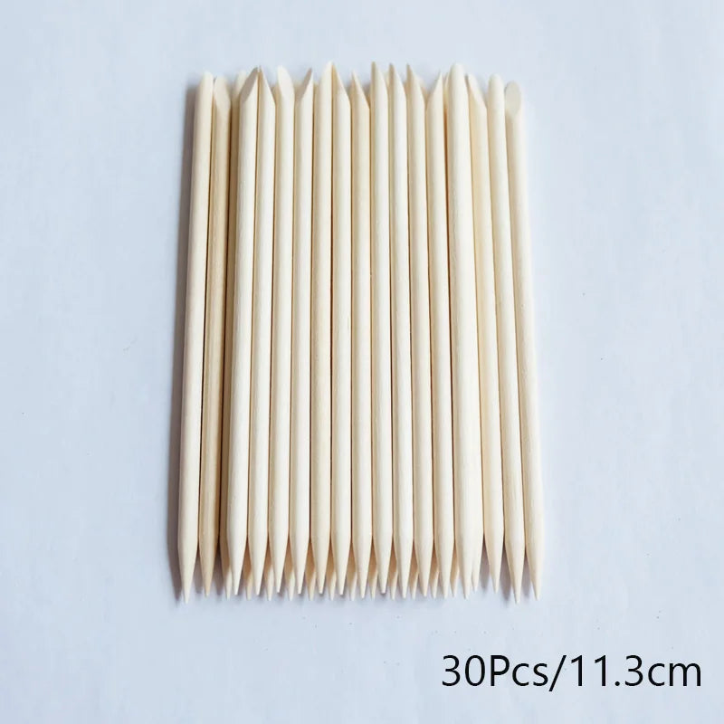 Lurayee Nail Cuticle Pusher Orange Wood Sticks Nail Manicures Remover Wooden Design Nail Gel Polish Drawing Stick for Nail Art