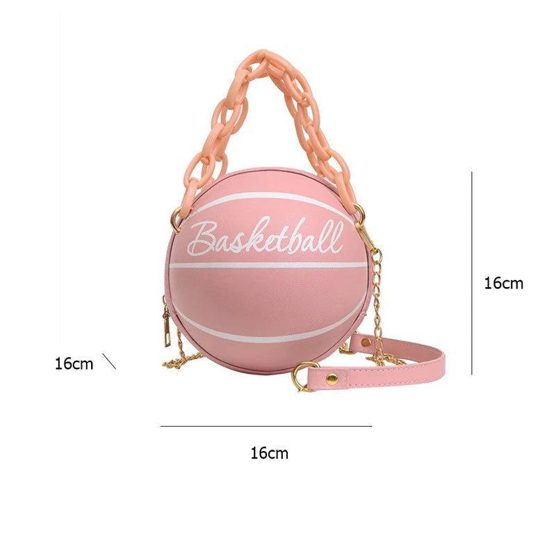 Personality women's bag pu leather basketball bag 2021 new ball purses teenager girls shoulder bags crossbody chain hand bags