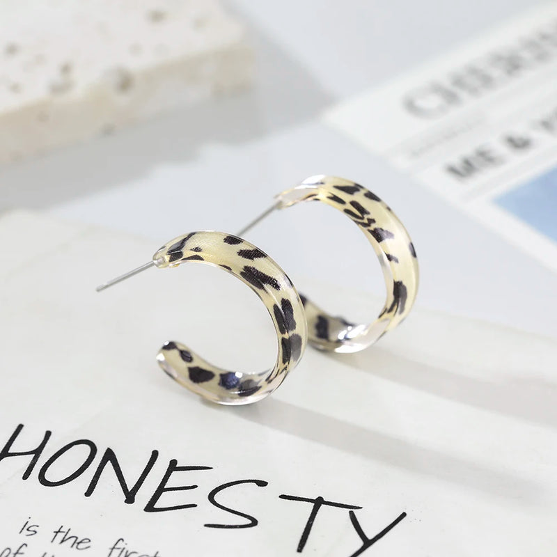 New Korean Statement Earrings for Women Brown Leopard Geometric Hoop Earrings Vintage 2021 Trend Fashion Jewelry Gifts Creative