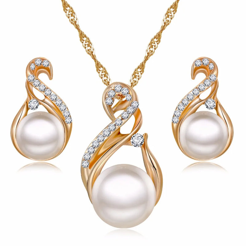 VKME Trendy Jewelry Sets Wedding Silver Color Earrings Simulated Pearl Jewelry Set Women Necklace Set Bijoux collier brincos