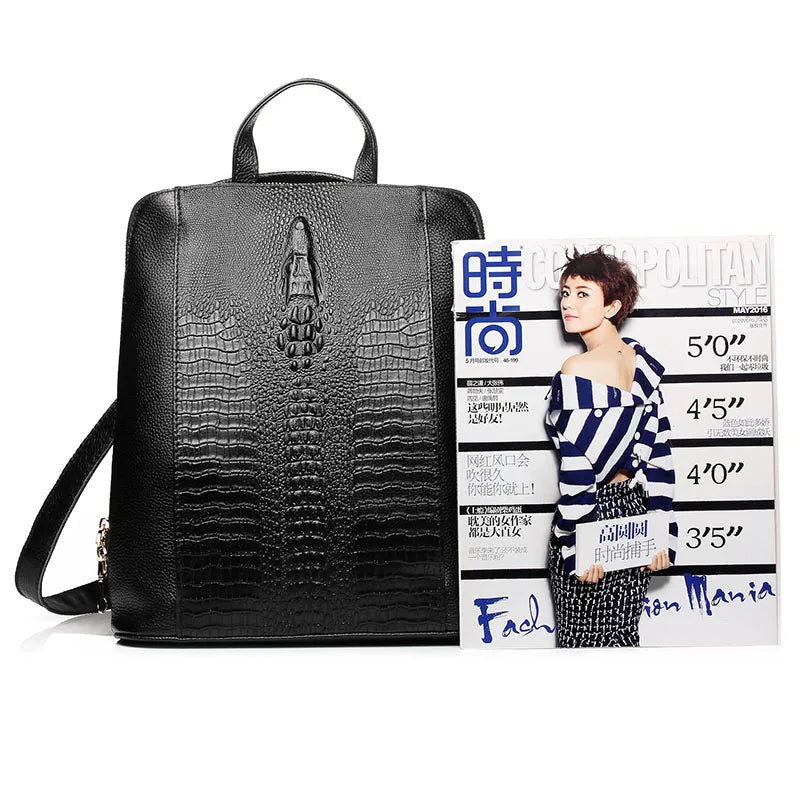 Zency 100% Genuine Leather Knapsack Ladies Alligator Pattern Women Backpack Girl Notebook Schoolbags Travel Bags For Work Laptop