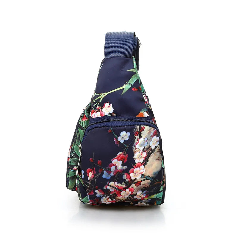 Fashion Floral Pattern Women Messenger Bag High Quality Durable Nylon Shoulder Bag Flower Pattern Multi-pockets Women Handbag