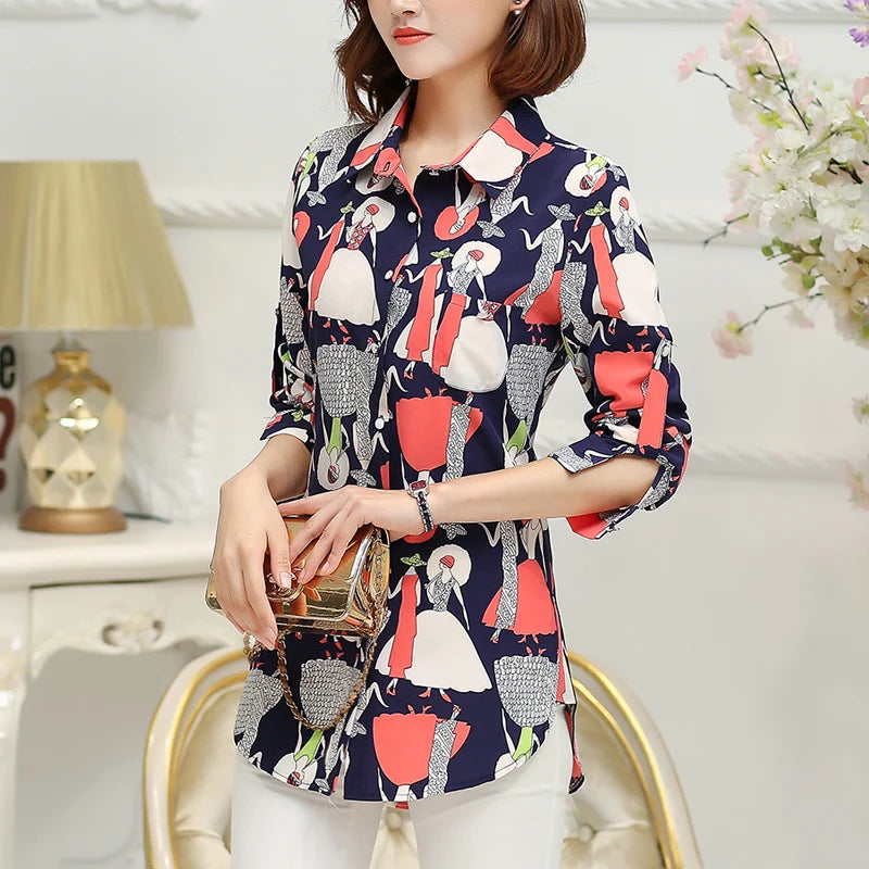 New Fashion Print Blouses Women Long Style Shirts 2021 Cotton Ladies Tops Long Sleeve Blusas Femininas Plus Size Women Clothing